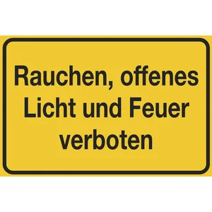 Hinweisschild Rauchen, offenes Licht und Feuer verboten 300 x 200 mm
