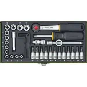 PROXXON Steckschlüssel-Satz 1/4"vierkant mit Umschaltknarre 36-teilig