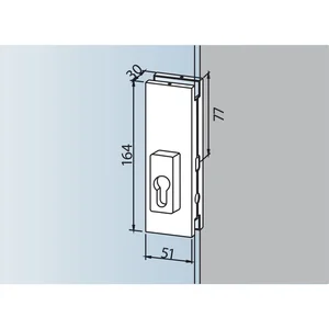DORMA-Glas Mittelschloss US 20, PZ-vorgerichtet, 10 mm, silber eloxiert (03.215)