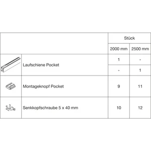HAWA Porta Pocket Montageset Wandtasche L=2500 mm silber
