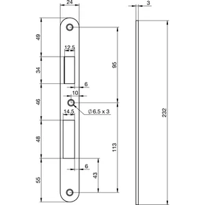Schließblech EA 325 für Elektro-Mehrfachverriegelungsschlösser, 232x24x3 mm
