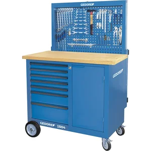 GEDORE Rollwerkbank BR1504 1100 x 550 x 985 mm mit Rückwand+Haken 7 Schubladen