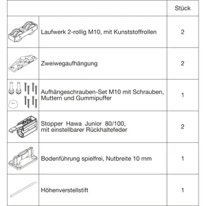HAWA Junior 100/Z Beschlagset Holz 2 Fangstopper Standard