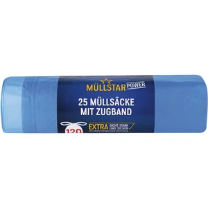 Müllsäcke Polyethylen 120 Liter, 30 my 700 x 1000 mm mit Zugband blau