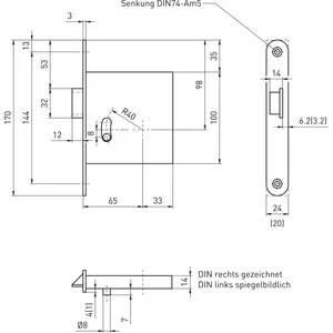 BMH Zusatzfalle 1030 1-flg. EN 179, Dorn 65, links, Stulp 170 x 24 mm, Edelstahl