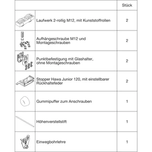 HAWA Junior 120/GP Beschlagset Glas ESG/VSG 8-12 mm ohne Laufschiene