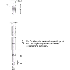 BMH Treibriegelstange 1101, 1500 mm, mit Gleitstopfen für oben, Stahl verzinkt