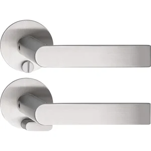 SOLIDO Solo Drückergarnitur DOVER - Flachrosette rund, WC, Notöffner, Edelstahl