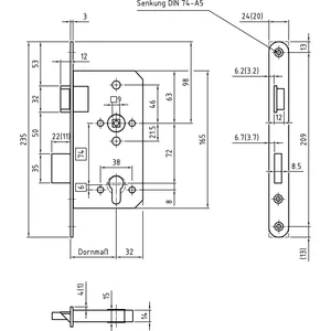BMH Fluchttürschloss 1028, PZ 72, 1-flg. Funk. B/EN 179, links,DM65/24,Edelstahl