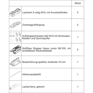 HAWA Junior 100/Z Beschlagset Holz SoftStop Laufschiene L=2500 mm silber