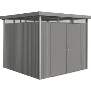 BIOHORT Gerätehaus HighLine H4 quarzgrau-metallic Doppeltür