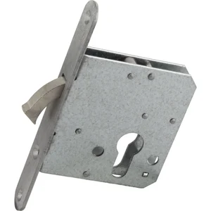 Schiebetürschloss m. vernickeltem Bogenriegel, PZ, DM 45, Stulp rund, Edelstahl