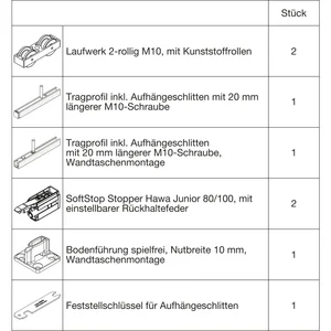 HAWA Junior 100/B-Pocket Beschlagset Holz SoftStop Schraube 20 mm länger (30259)