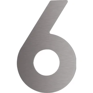Hausnummer 6 - Höhe 120 mm, mit 2 Gewindenocken M5, Edelstahl