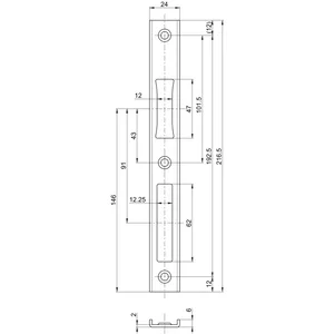 BKS Schließblech B 9000, 216,5 x 24 mm, U-Stulp 6 mm