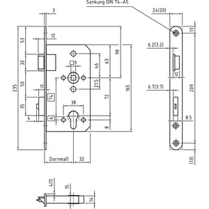 BMH Fluchttürschloss 1113 PZW 2-flg. Funktion E/EN 179, rund, links, Edelstahl