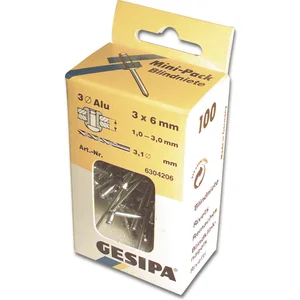 ISO15977 GESIPA Blindniete Mini-Pack 3.0X 6 Aluminium/Stahldorn Flachkopf