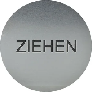 Hinweisschild ZIEHEN, Durchmesser 60 mm, Kunststoff Edelstahl-Effekt