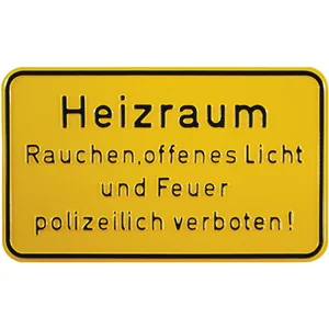 Hinweisschild Heizraum Rauchen, offenes Licht und Feuer 250 x 150 mm