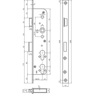 Fluchttürschloss 1944PE für 2 Profilzylinder 1-flg. DM35, rechts, Stahl verzinkt