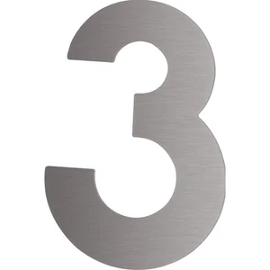 Hausnummer 3 - Höhe 120 mm, mit 2 Gewindenocken M5, Edelstahl
