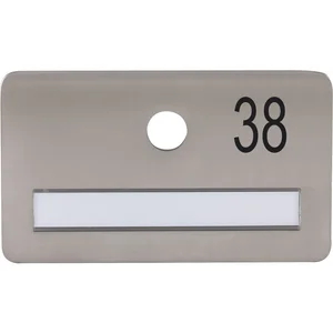 SOLIDO Namensschild ohne Spion, Bohrung ø 14, Edelstahl satiniert, Gravur Nr. 38