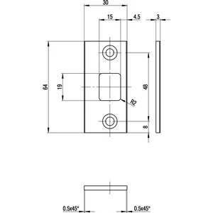 BKS Schließblech für Schnappriegel 1795, 64 x 30 x 3 mm, Edelstahl