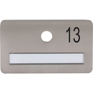 SOLIDO Namensschild ohne Spion, Bohrung ø 14, Edelstahl satiniert, Gravur Nr. 13