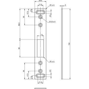 Schließblech EA 306 für Elektro-Mehrfachverriegelungsschlösser, 152x24,5x2 mm