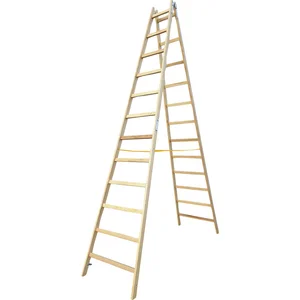 JUST Holz Stehleiter Sprossen=12 Länge=3,76 m mit Gurt