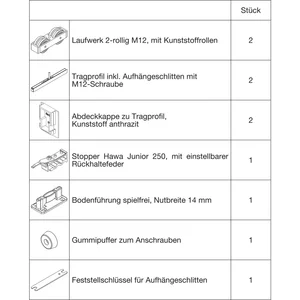 HAWA-Junior 250/B Beschlagset Holz ohne Laufschiene