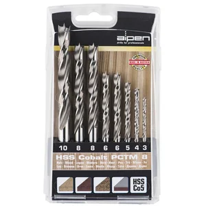 ALPEN Holzspiralbohrer Kassette PCTM 8 HSS Cobalt Bohrer ø 3 - 8 mm 8-teilig